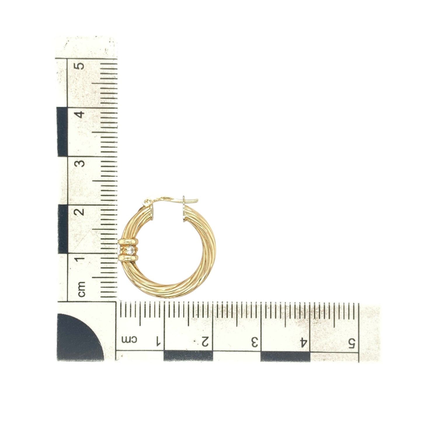 9ct Gold & Cubic Zirconia Twisted Hoop Creole Earrings