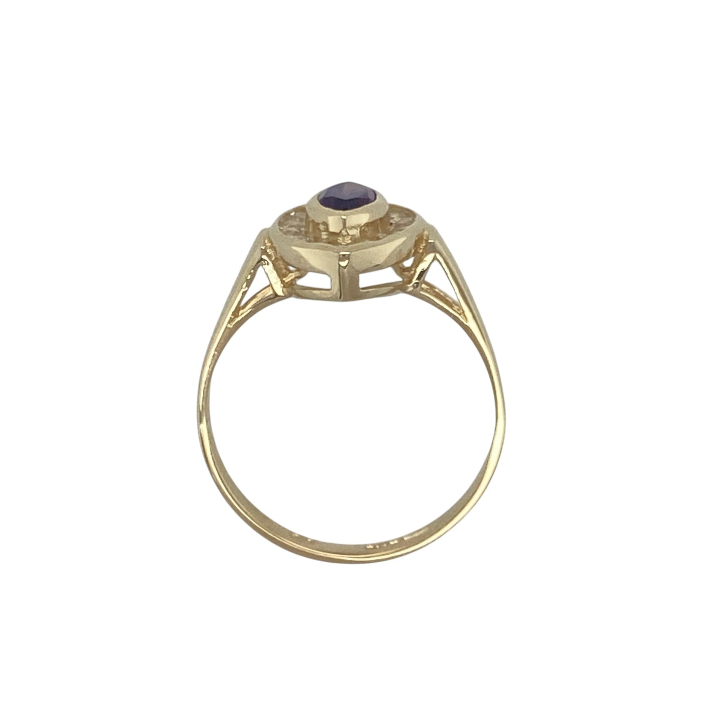 9ct Gold Cubic Zirconia & Amethyst Set Halo Ring