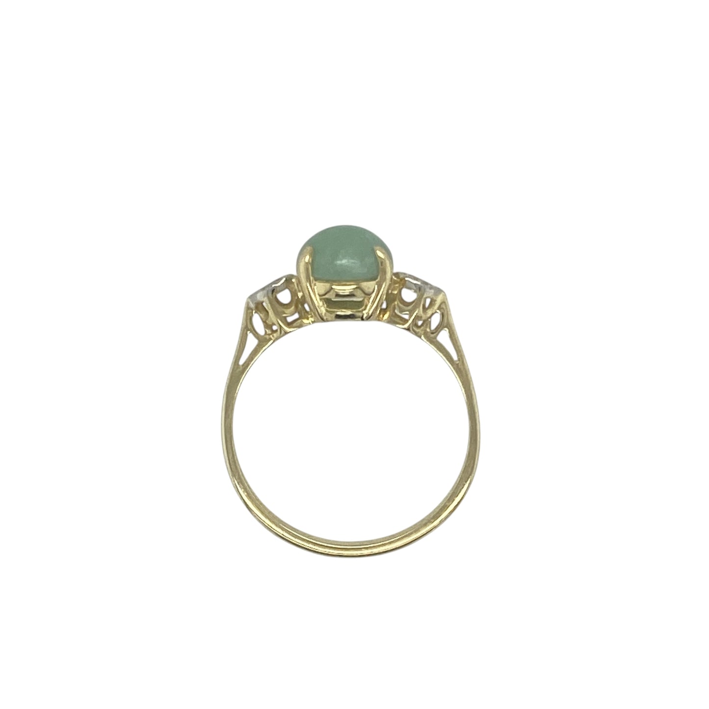 9ct Gold Diamond & Jade Oval Cut Set Ring