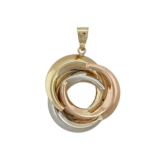 Bring modern elegance and symbolic charm to your collection with this pre-owned 9ct yellow, white, and rose gold circle spiral knot pendantβan eye-catching piece with timeless appeal.
Design: Featuring an intricate spiral knot formed from interlocking yellow, white, and rose gold circles, the pendant offers a beautifully balanced and contemporary focal point.
Material: Made in 9-carat tri-colour gold, the polished finish highlights each shade, creating a refined contrast and a warm, radiant look.