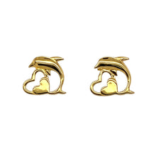 Load image into Gallery viewer, Preowned 18ct Yellow Gold Dolphin Heart Stud Earrings with the weight 1 gram
