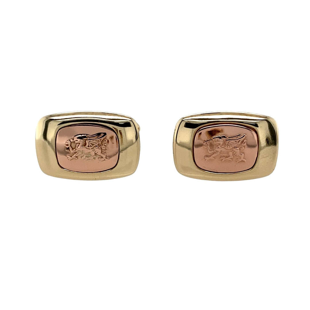 Preowned 9ct Yellow and Rose Gold Clogau Welsh Dragon Cufflinks with the weight 9.80 grams