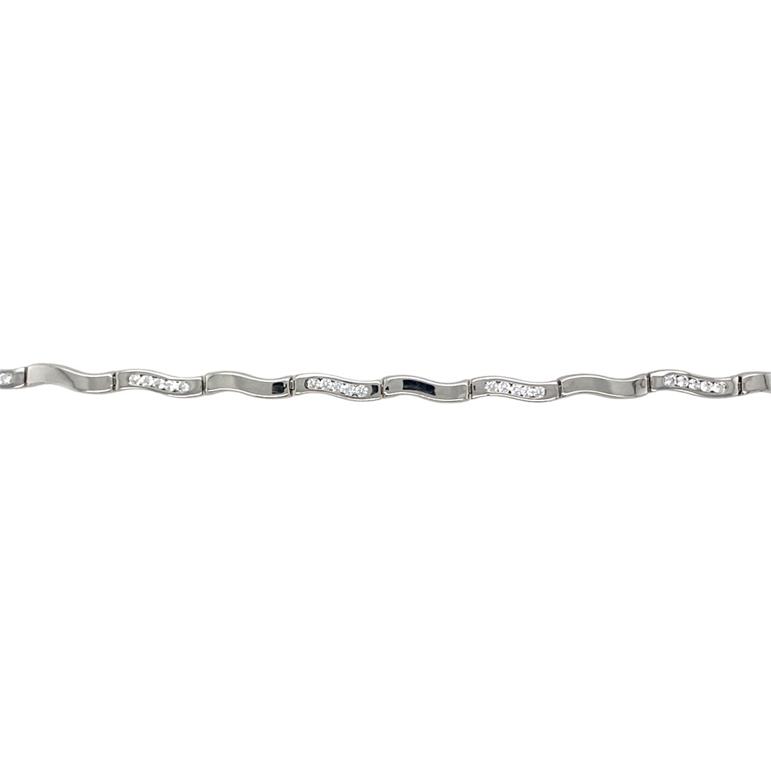 9ct White Gold & Cubic Zirconia Set 7.5" Bar Bracelet