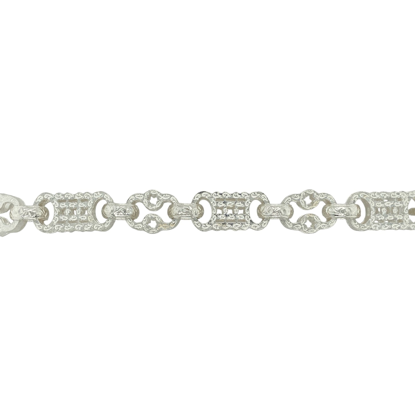 New 925 Silver 8" Patterned Star and Bar Bracelet