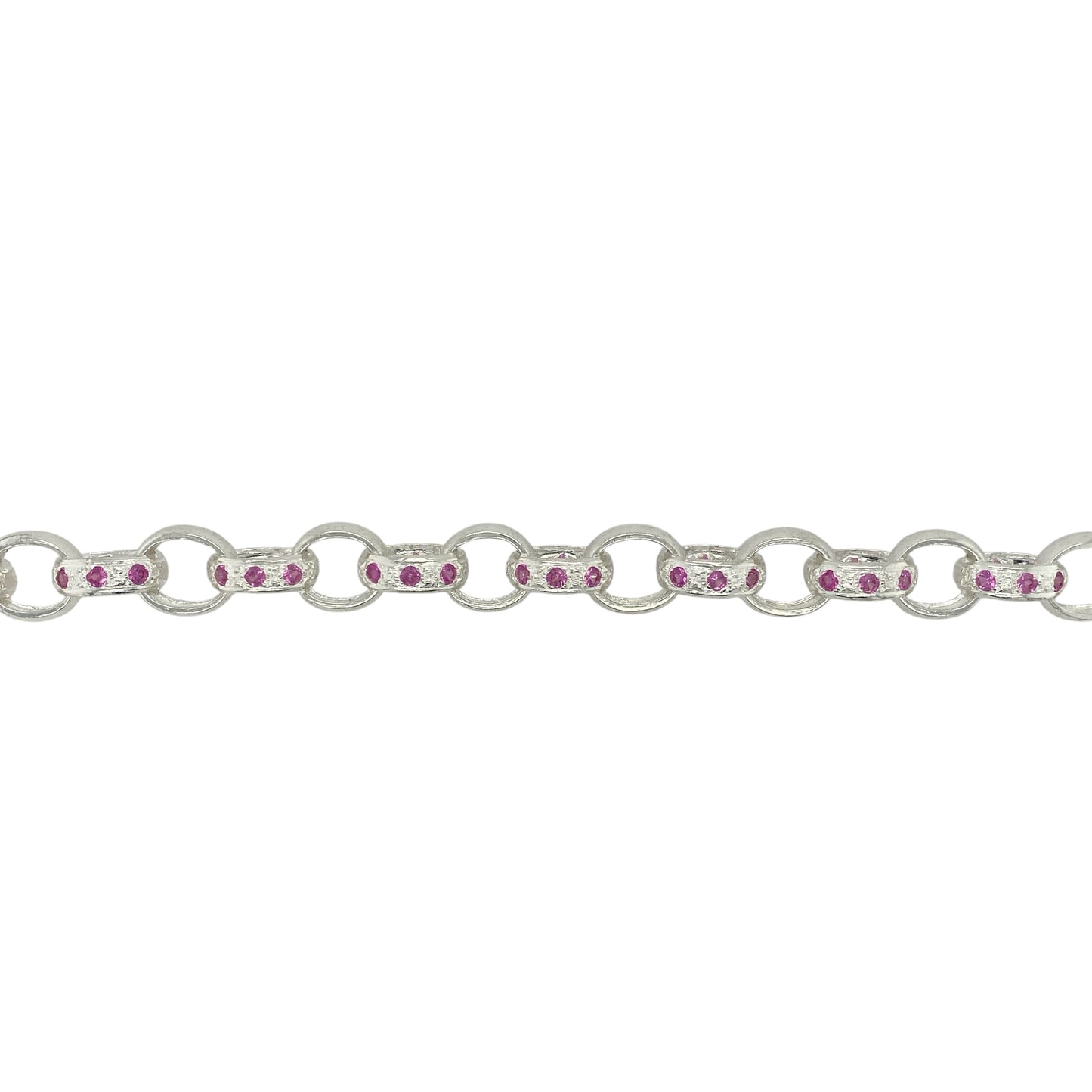 New 925 Silver & Pink Stone Set 9" Belcher Bracelet
