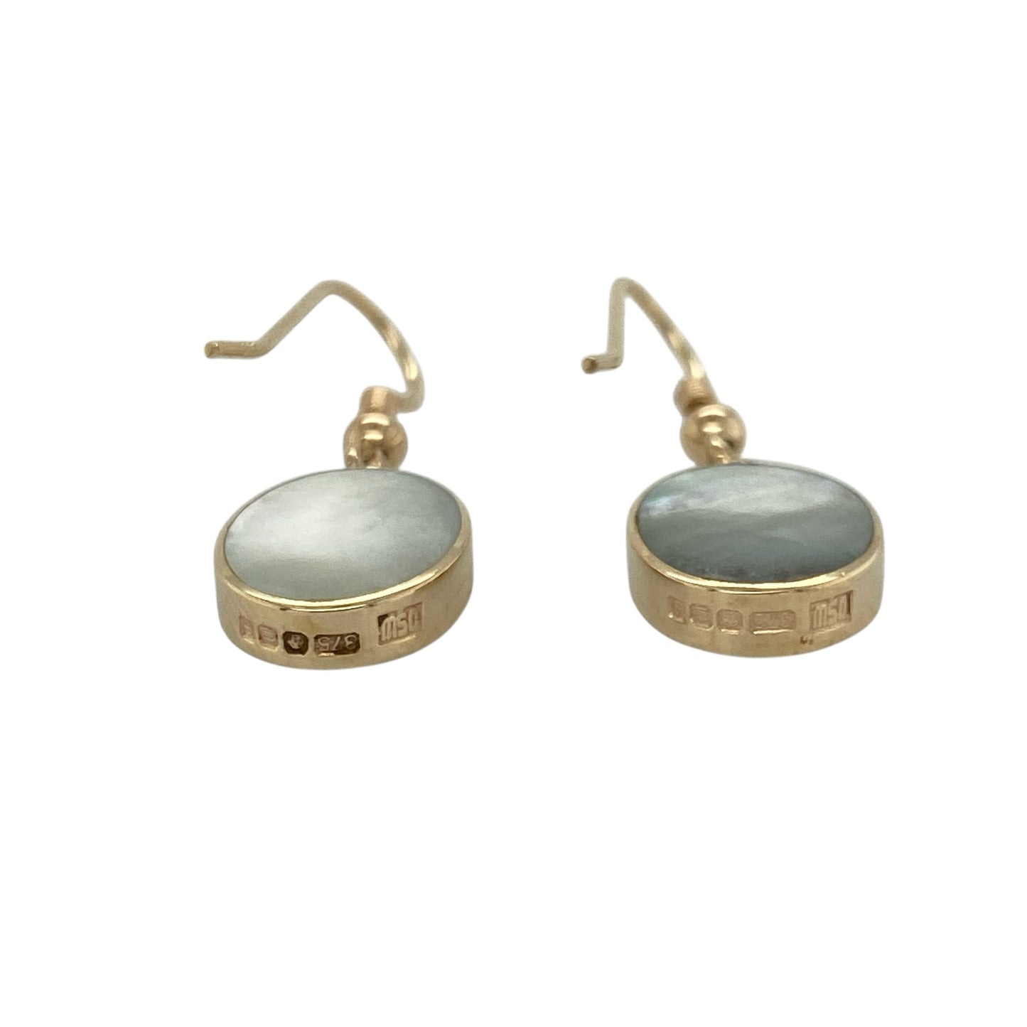 9ct Gold Starstone & Mother of Pearl Set Oval Drop Earrings