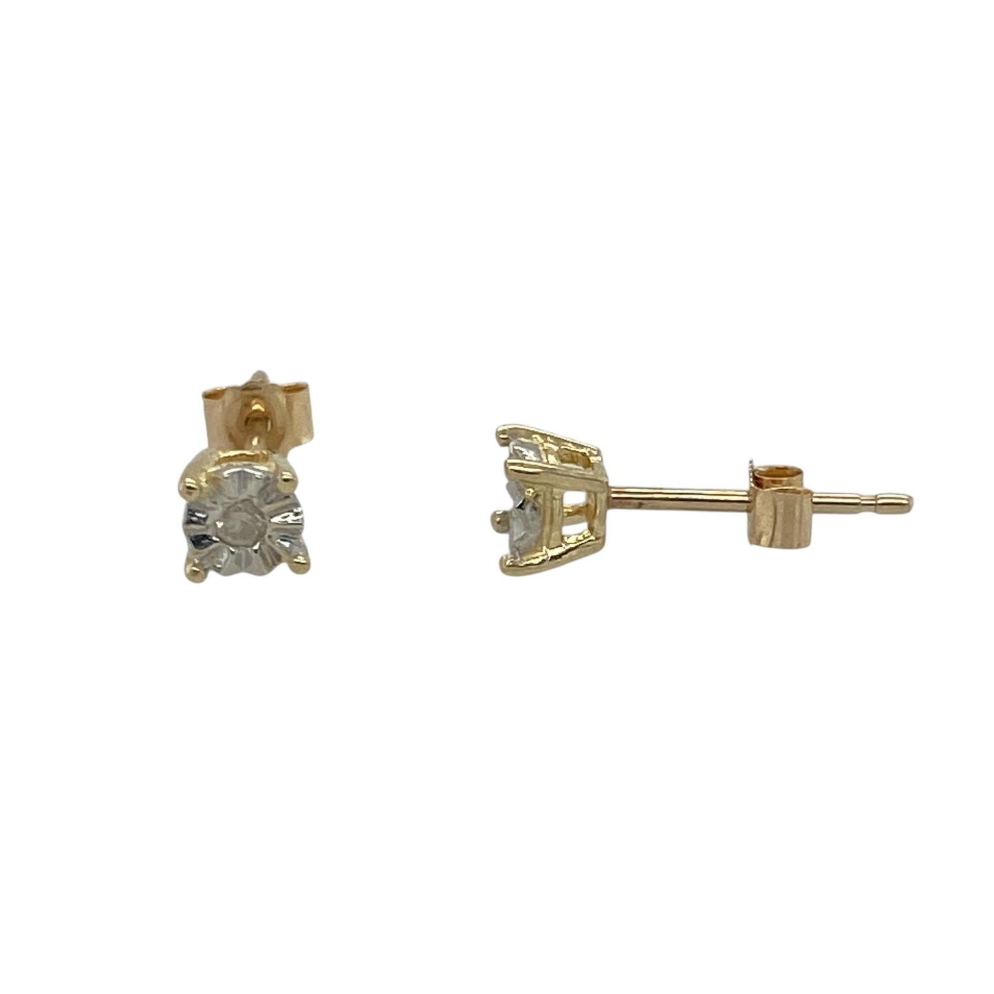 9ct Gold & Diamond Illusion Set Solitaire Stud Earrings