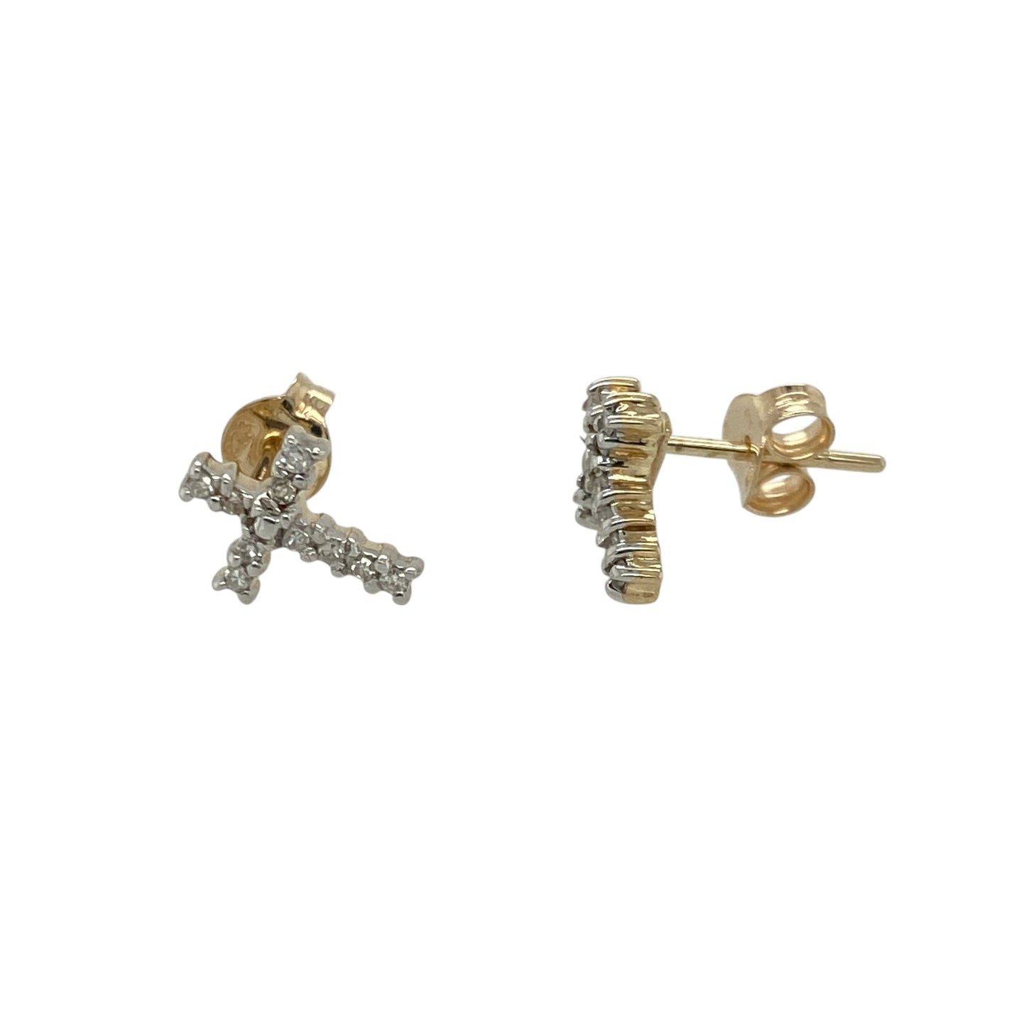 9ct Gold & Diamond Set Cross Stud Earrings