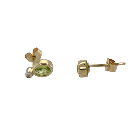 9ct Gold Diamond & Peridot Set Stud Earrings
