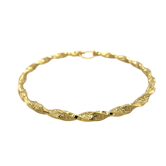 New 9ct Yellow Gold 77mm Greek Key Twisted Creole Hoop Earrings with the weight 7.10 grams