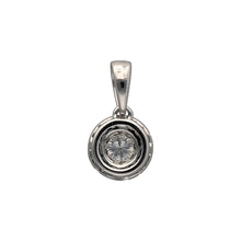 Load image into Gallery viewer, New 9ct White Gold &amp; Diamond Set Halo Pendant with the weight 0.60 grams. There is approximately 0.25ct of diamond content in total at approximate clarity Si and colour J - K. The pendant is 1.3cm long including the bail
