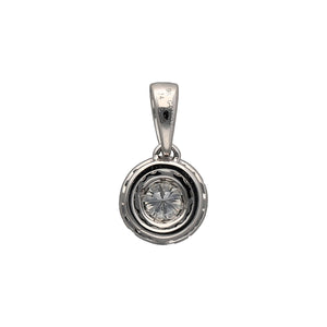 New 9ct White Gold & Diamond Set Halo Pendant with the weight 0.60 grams. There is approximately 0.25ct of diamond content in total at approximate clarity Si and colour J - K. The pendant is 1.3cm long including the bail