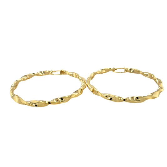 New 9ct Yellow Gold 57mm Plain Twisted Creole Earrings with the weight 5.50 grams