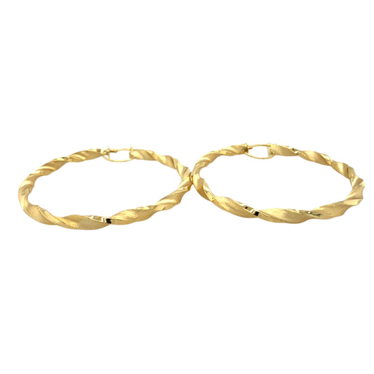 New 9ct Yellow Gold 57mm Satin Twisted Creole Earrings with the weight 5.40 grams