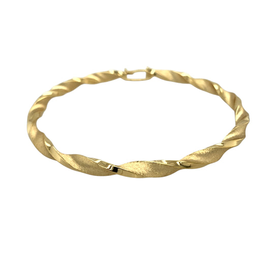 New 9ct Yellow Gold 78mm Satin Twisted Creole Earrings with the weight 7.20 grams