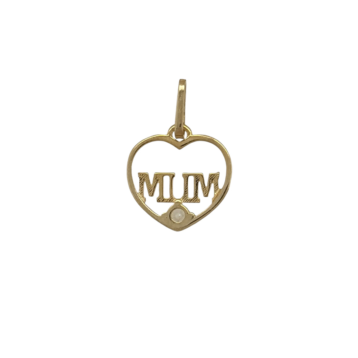 New 9ct Yellow Gold & Cubic Zirconia Mum Heart Pendant with the weight 0.30 grams. The pendant is approx 1.5cm by 1cm including the bail