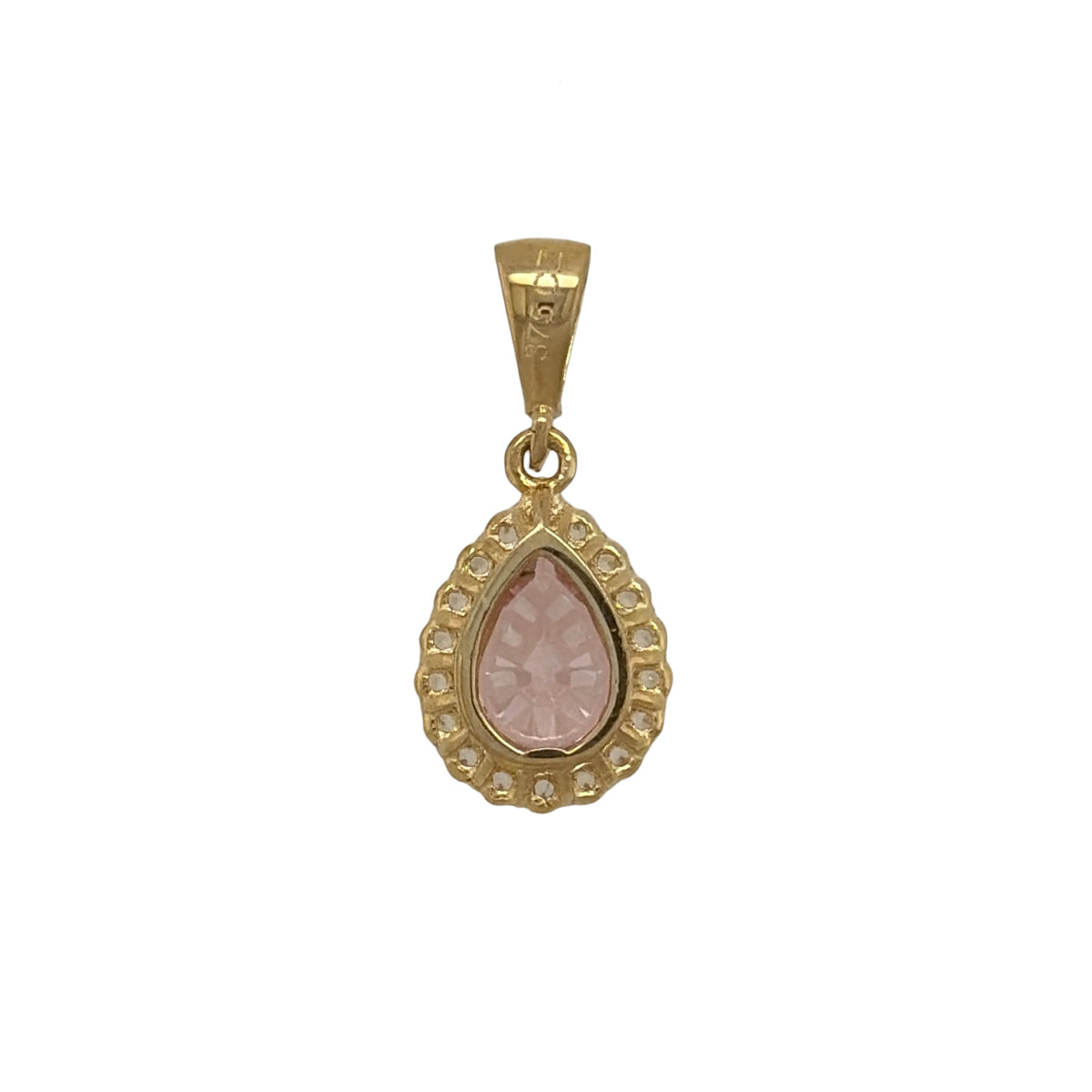 New 9ct Yellow Gold Cubic Zirconia & Pink Stone Teardrop Cluster Pendant with the weight 1.30 grams. The pendant is approx 1.20cm by 0.85cm including the bail