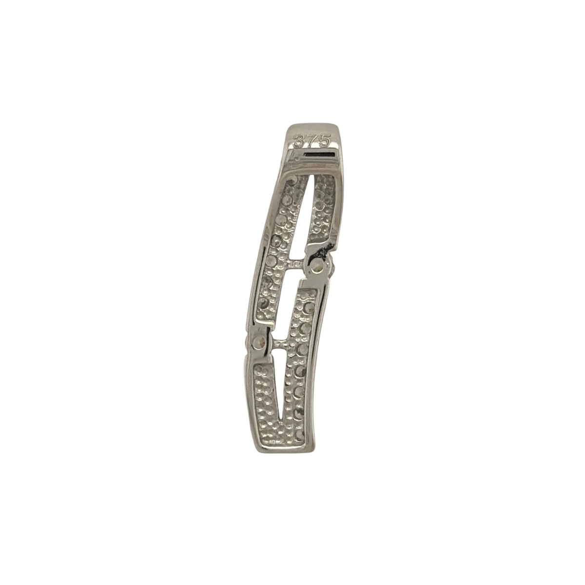 New 9ct White Gold & Cubic Zirconia Curved Bar Pendant with the weight 1.40 grams. The pendant is approx 1.9cm by 0.4cm including the bail