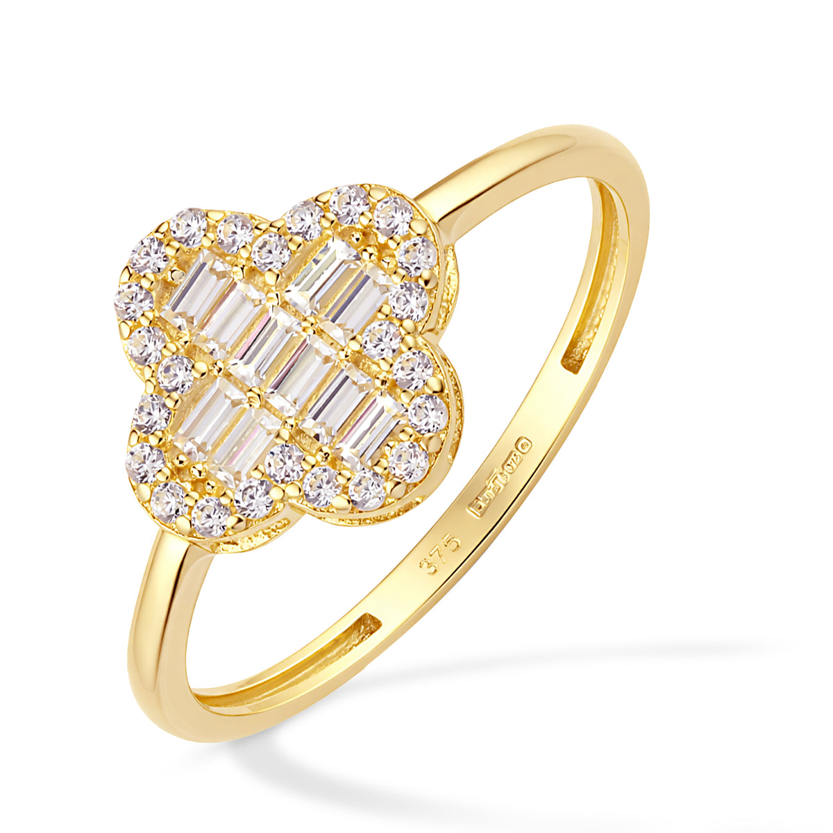 9ct Gold & Cubic Zirconia Cluster Flower Ring