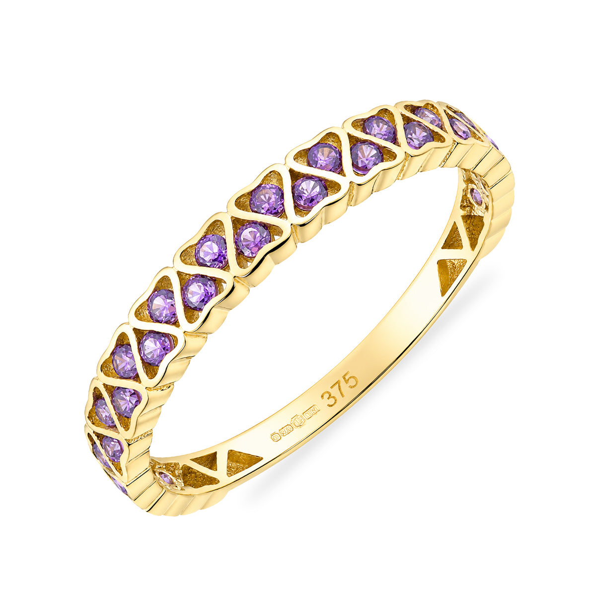 9ct Gold & Amethyst Heart Band Ring