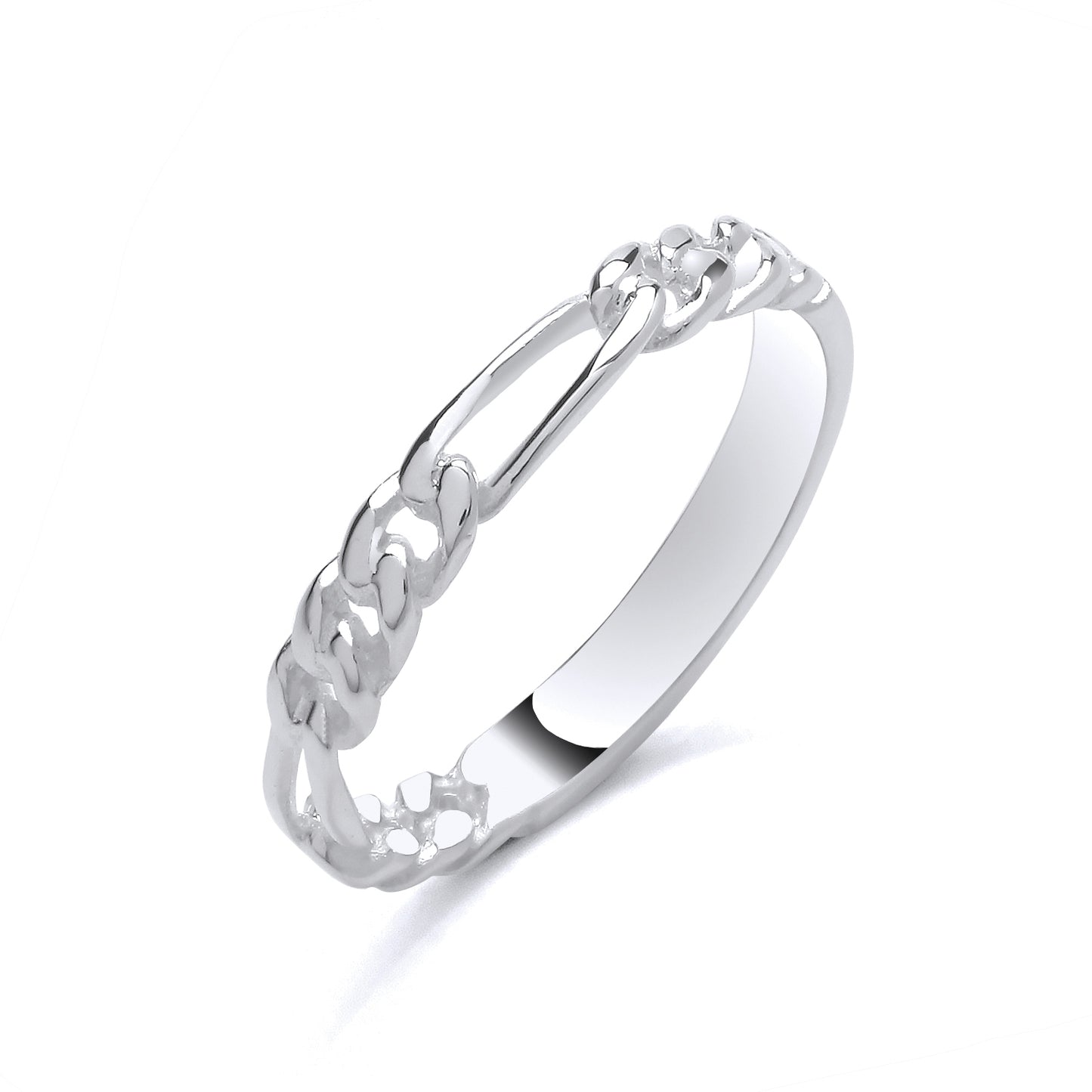 New 925 Silver Figaro Link Style Band Ring in various sizes with the weight 1.70 grams. Band Width 3mm
