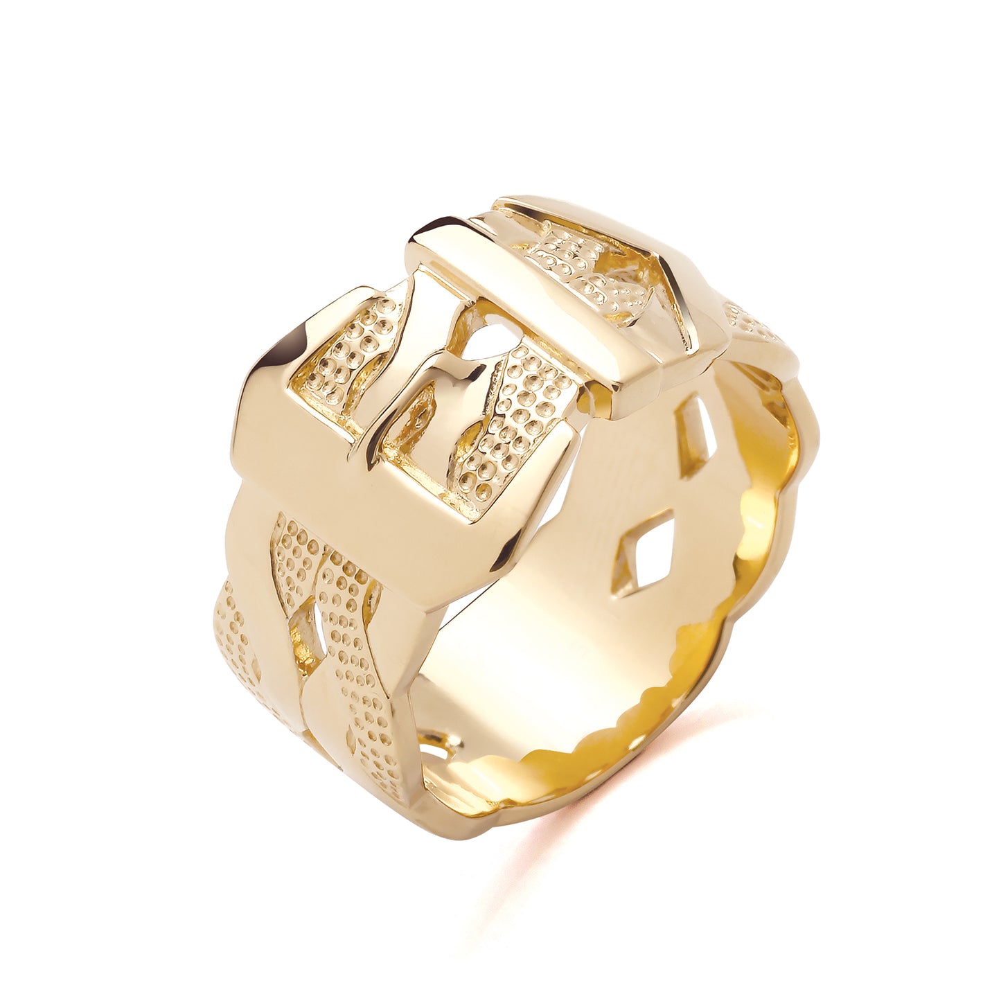 925 Silver Gold Plated Open Patterned Buckle Ring