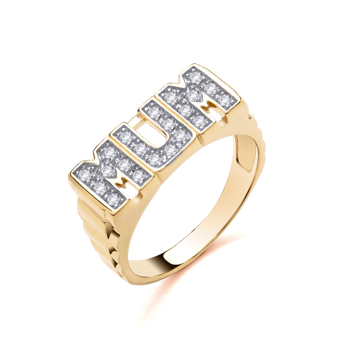 925 Silver Gold Plated & Cubic Zirconia Set Mum Ring