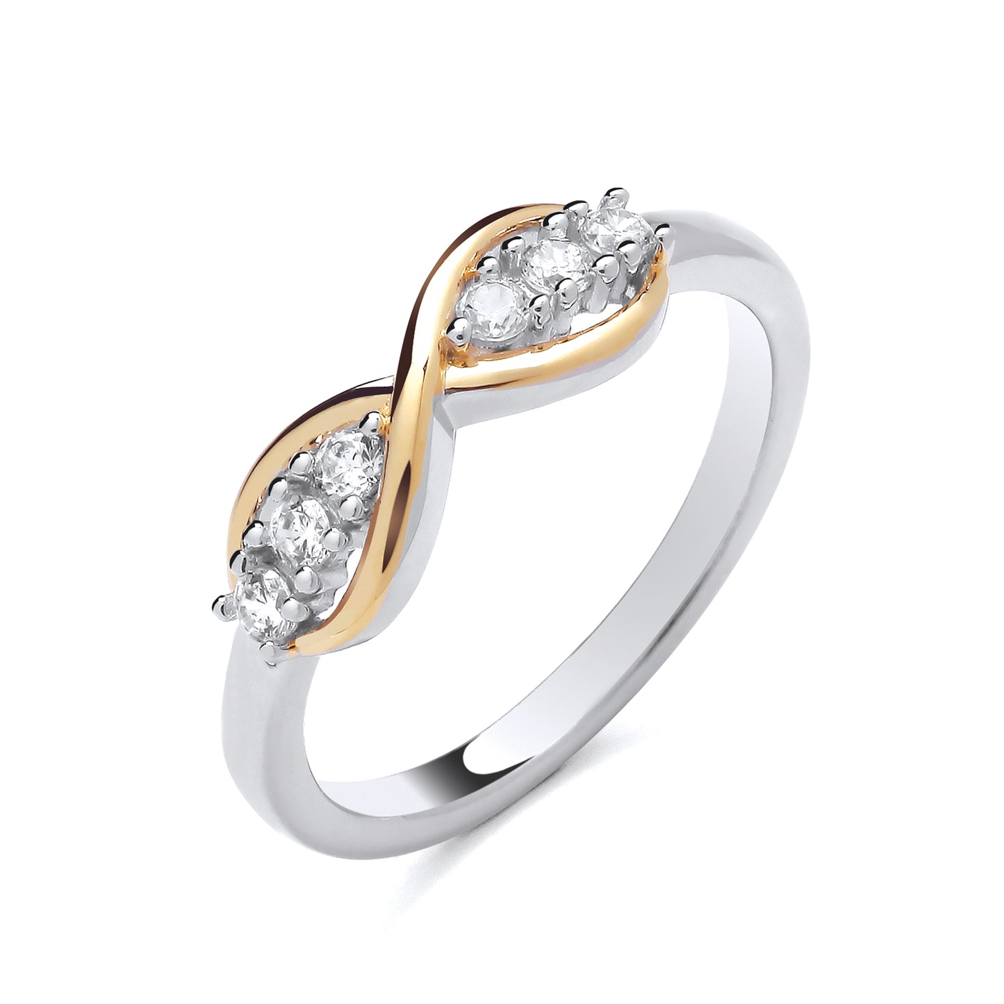 925 Silver & Cubic Zirconia Yellow Gold Plated Infinity Ring