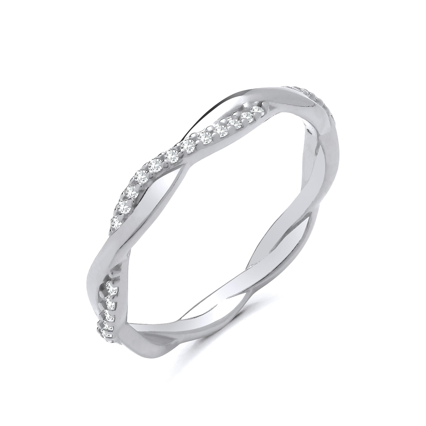 New 925 Silver & Cubic Zirconia Set Twist Band Ring in various sizes with the weight 1.60 grams. Width of Band 2.5mm
