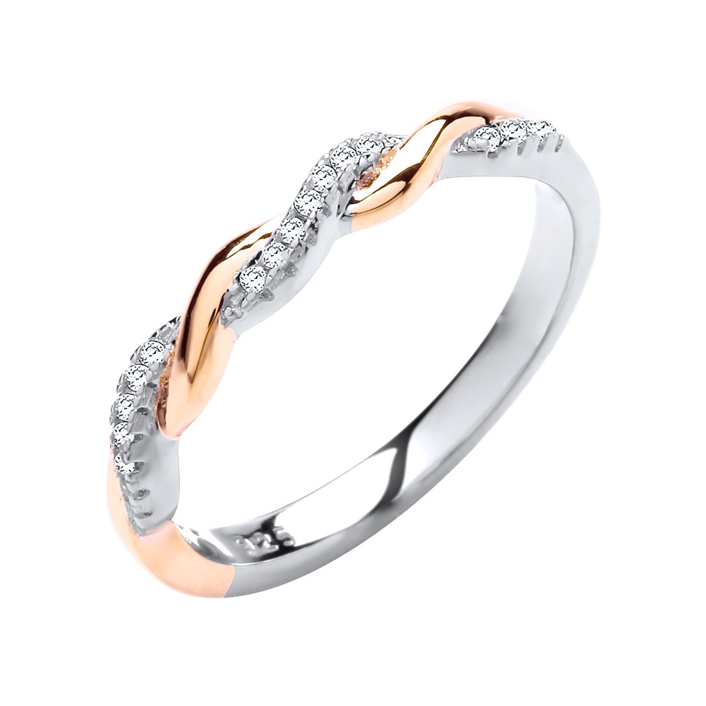 925 Silver & Cubic Zirconia Rose Gold Plated Twist Band Ring