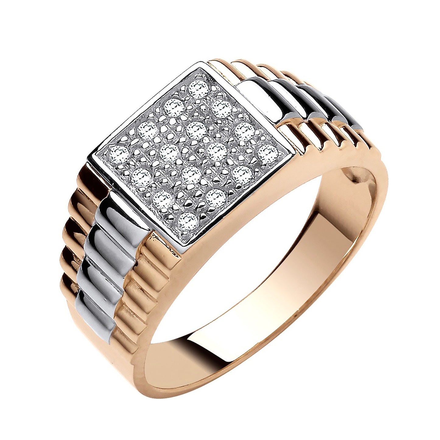 925 Silver Gold Plated & Cubic Zirconia Set Signet Ring