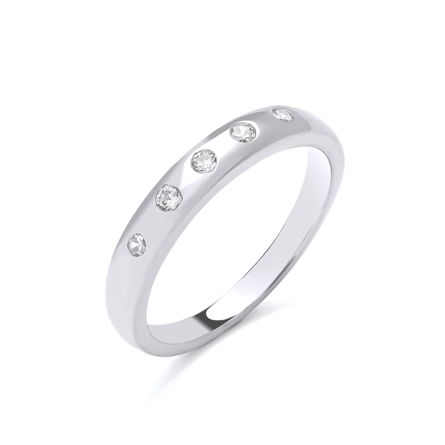 New 925 Silver & Cubic Zirconia Set Five Stone Band Ring in various sizes with the weight 3.40 grams. Ring Face 3.2mm Width