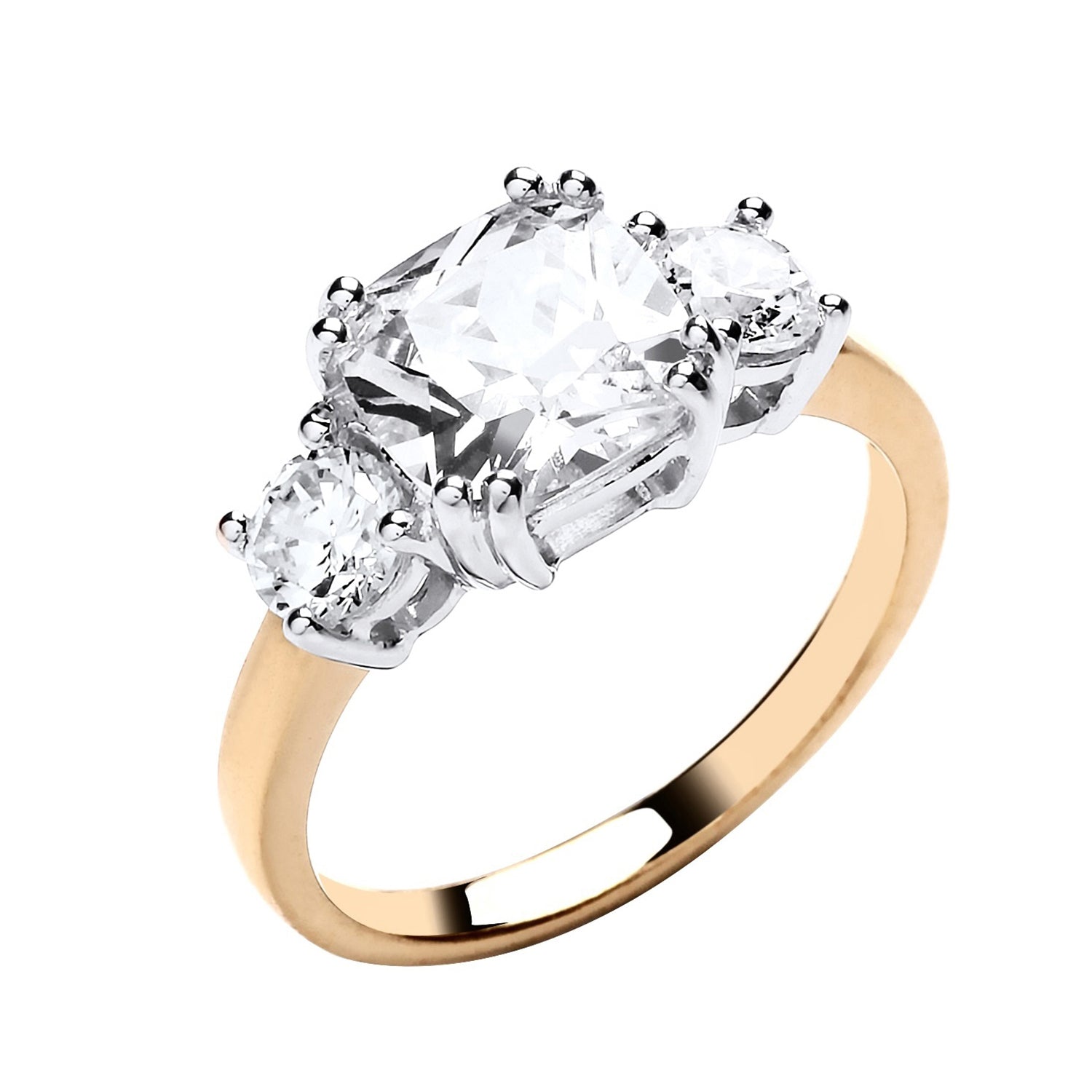 925 Silver Gold Plated & Cubic Zirconia Set Trilogy Ring – Gold ...