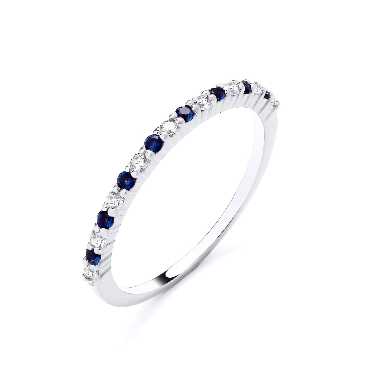 925 Silver Sapphire & Cubic Zirconia Set Eternity Band Ring