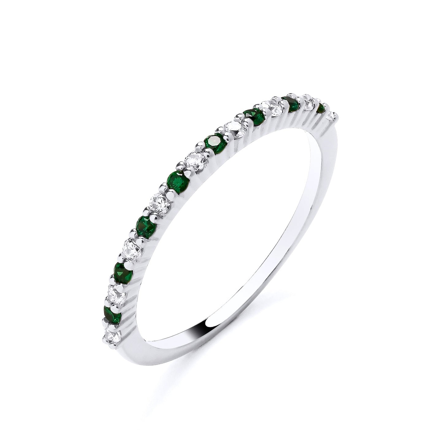 925 Silver Emerald & Cubic Zirconia Set Eternity Ring