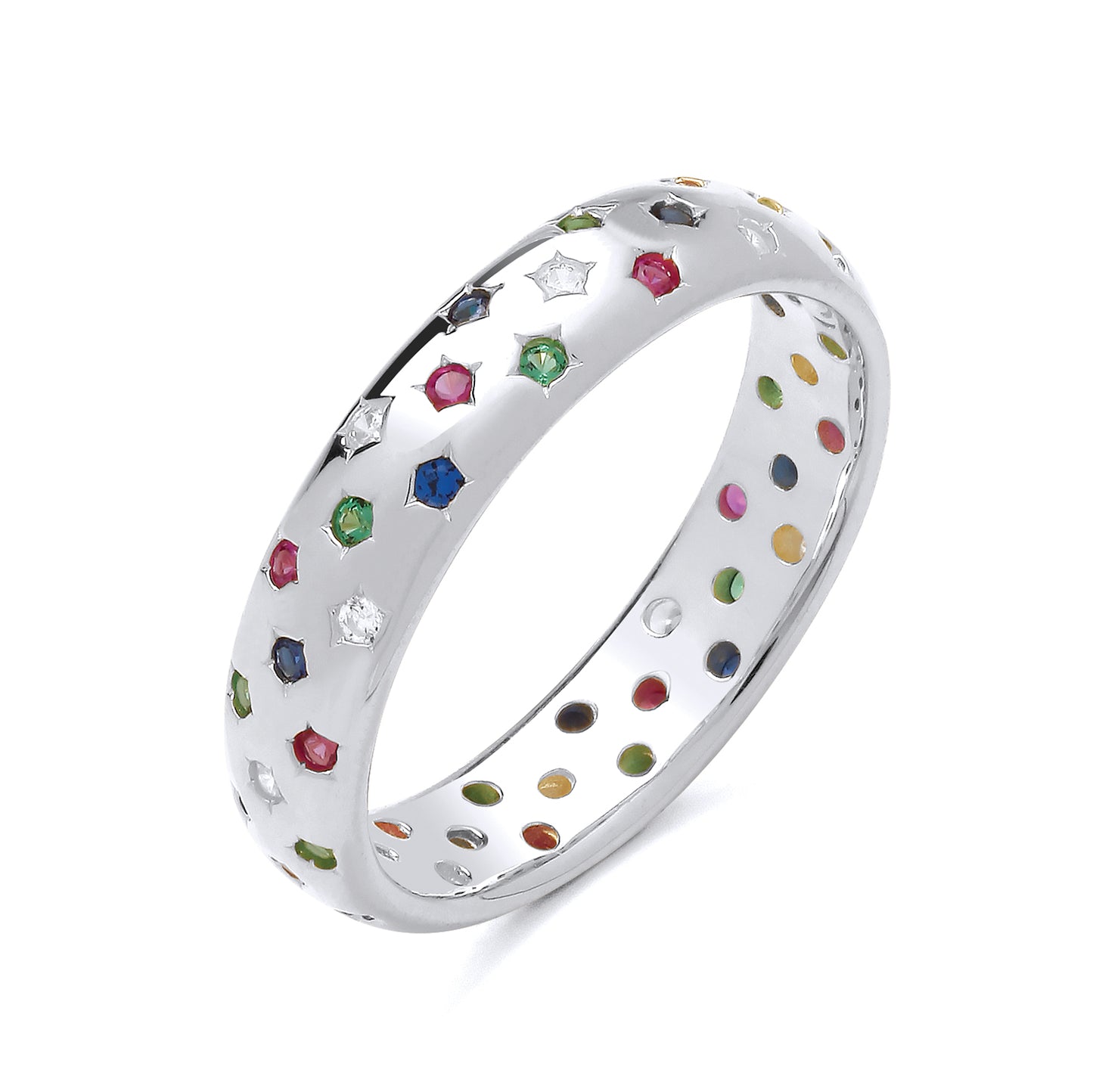 925 Silver & Multi Coloured Cubic Zirconia Set Band Ring