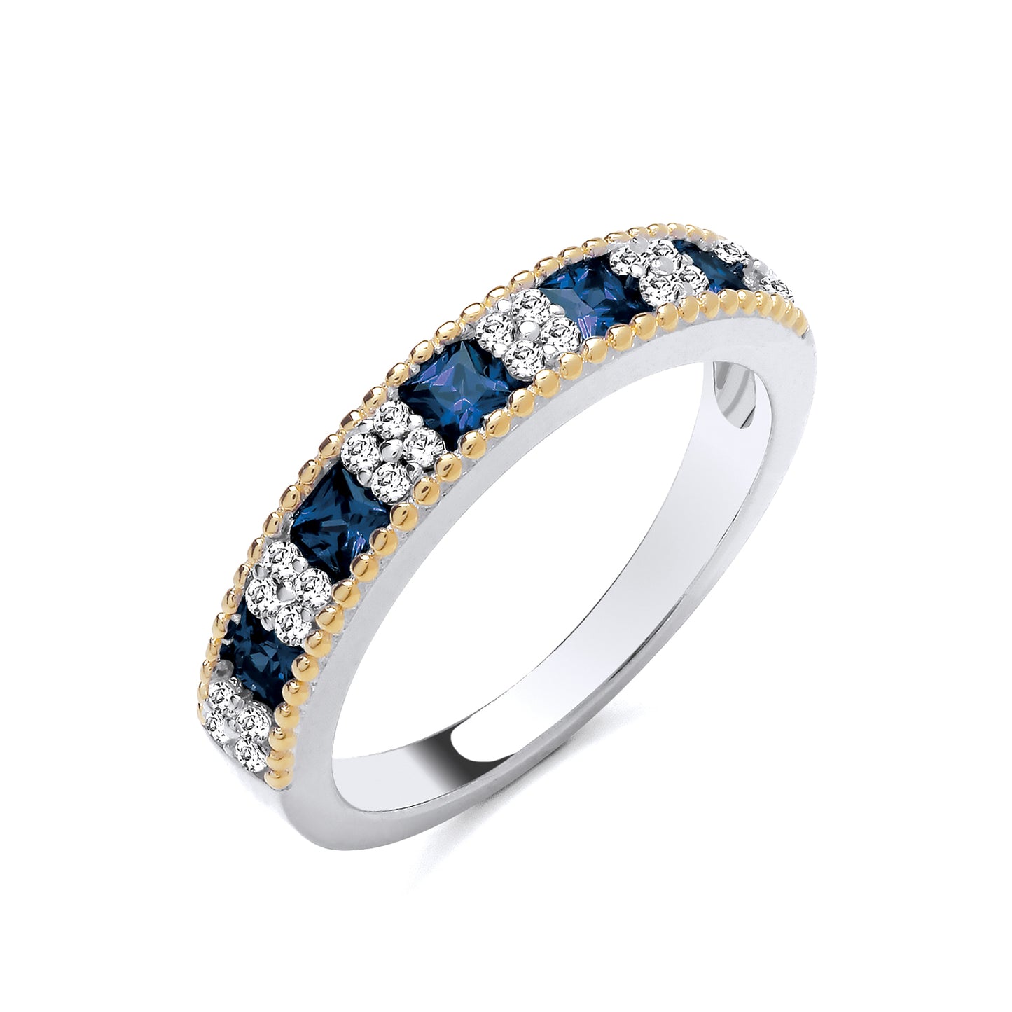 925 Silver Sapphire & Cubic Zirconia Set Eternity Ring