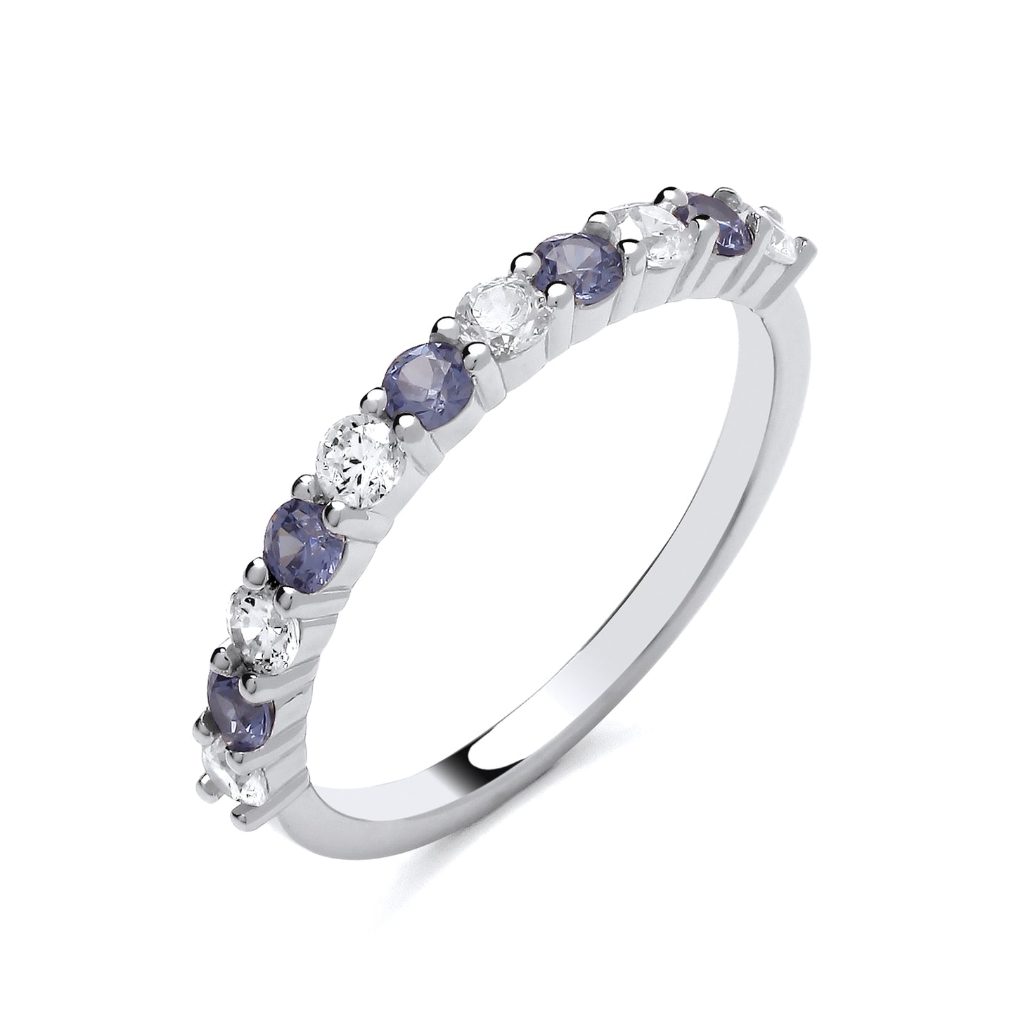 925 Silver Tanzanite & Cubic Zirconia Set Eternity Band Ring
