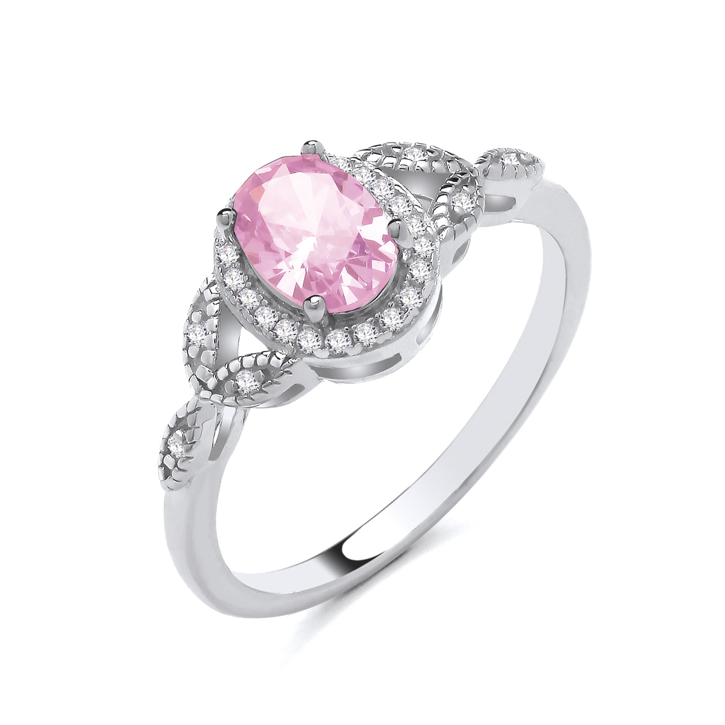 925 Silver Pink & White Oval Cubic Zirconia Set Ring