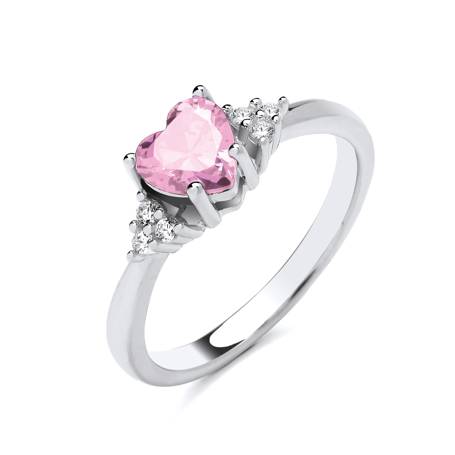 New 925 Silver simulated Pink Sapphire Stone & Cubic Zirconia Set Heart Ring in various sizes with the weight 2.80 grams. Stone size 6mm x 6mm