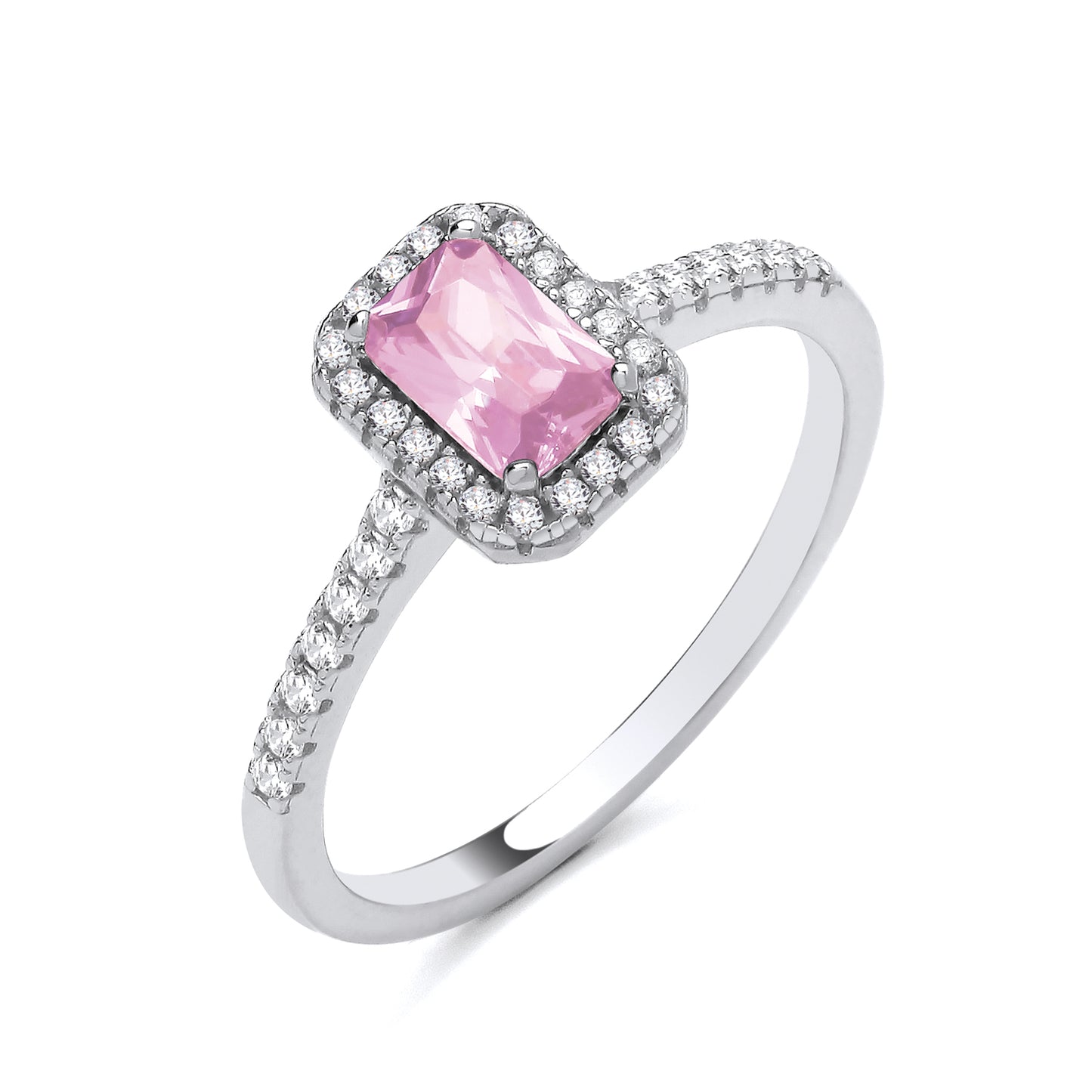 925 Silver & Pink White Rectangle Cubic Zirconia Set Ring