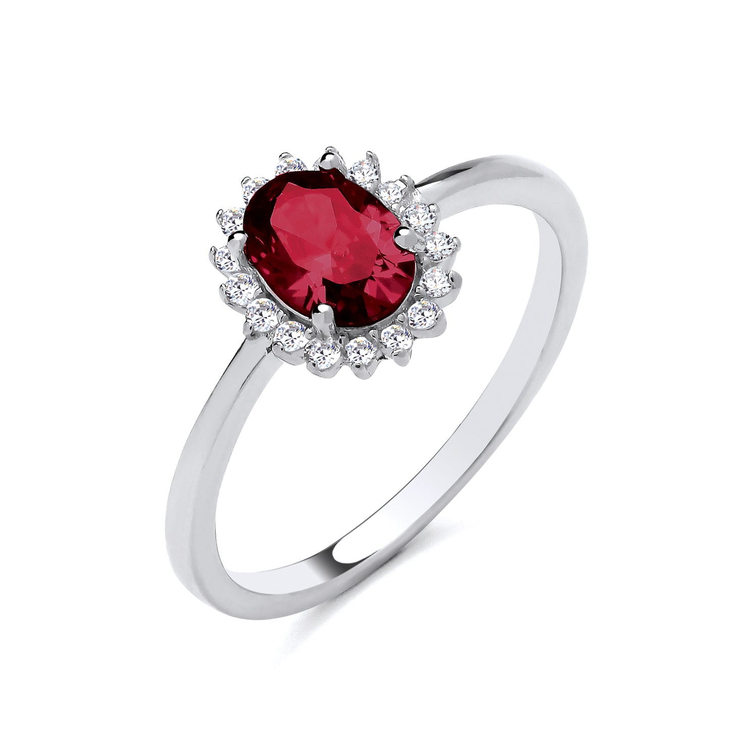 925 Silver Ruby Stone & Cubic Zirconia Set Oval Ring