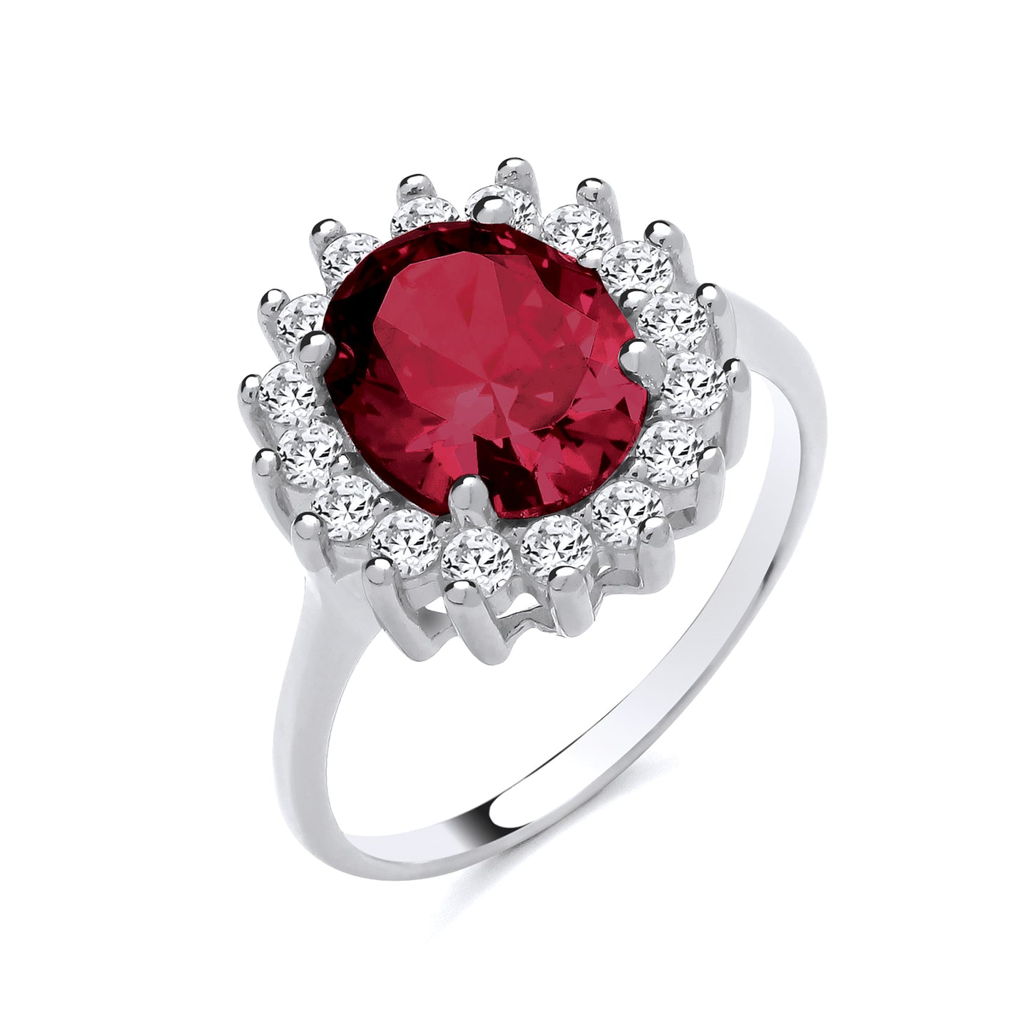925 Silver Ruby & Cubic Zirconia Set Large Oval Ring