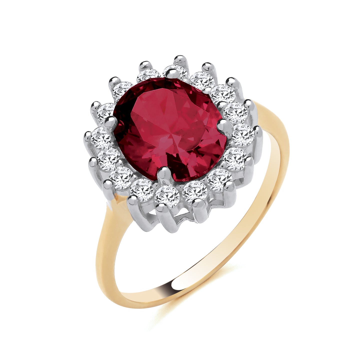 925 Silver Gold Plated Ruby & Cubic Zirconia Set Large Oval Ring