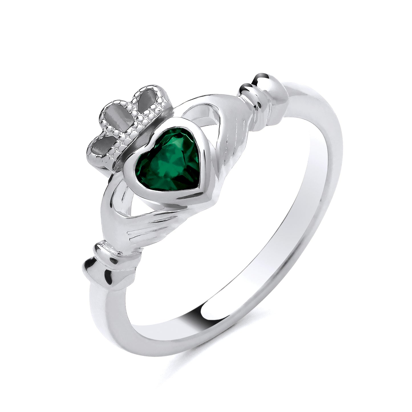 925 Silver & Emerald Set Claddagh Ring