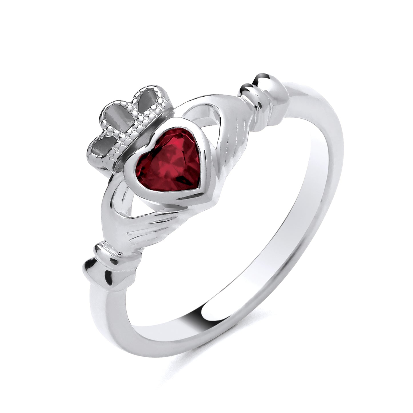 925 Silver & Ruby Stone Set Claddagh Ring