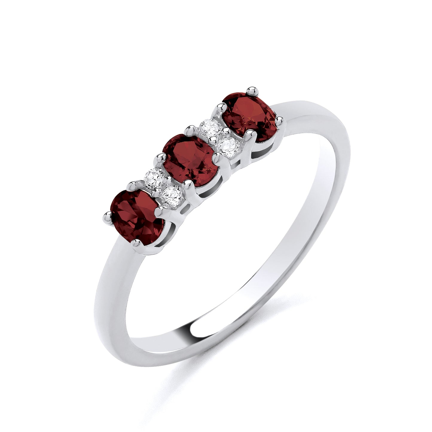 925 Silver Ruby & Cubic Zirconia Set Trilogy Ring