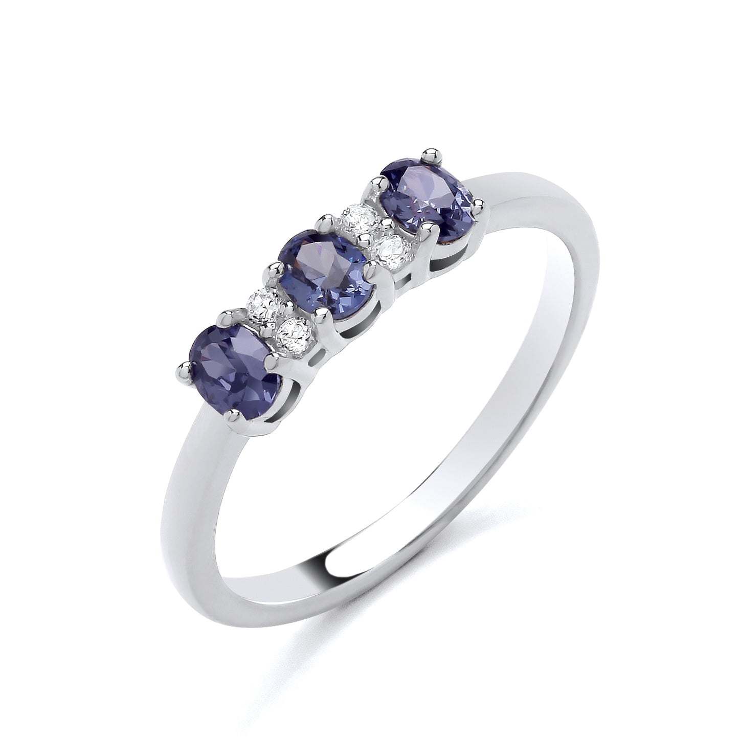 925 Silver Tanzanite & Cubic Zirconia Set Trilogy Ring
