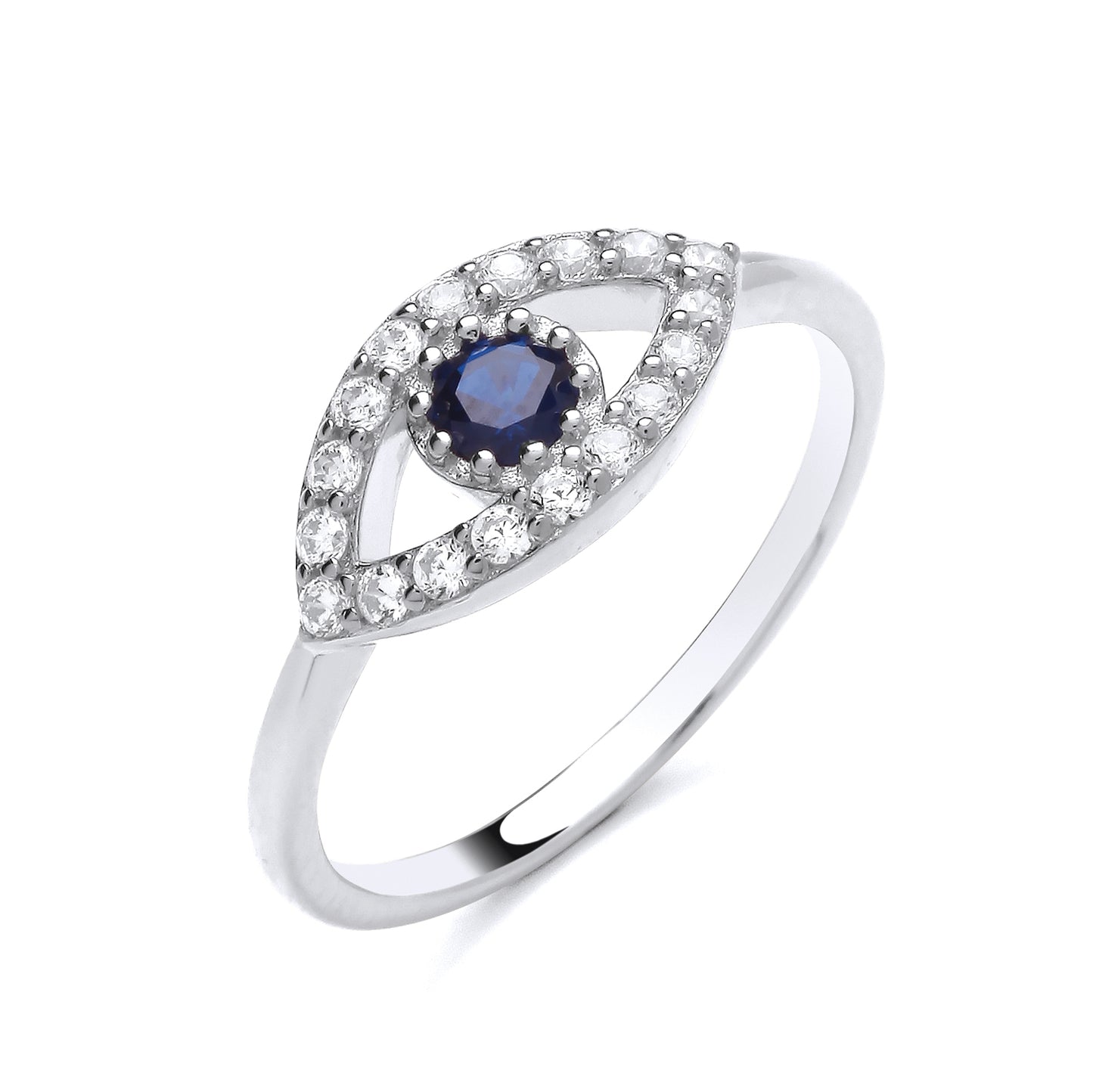 925 Silver Sapphire & Cubic Zirconia Set Eye Style Ring