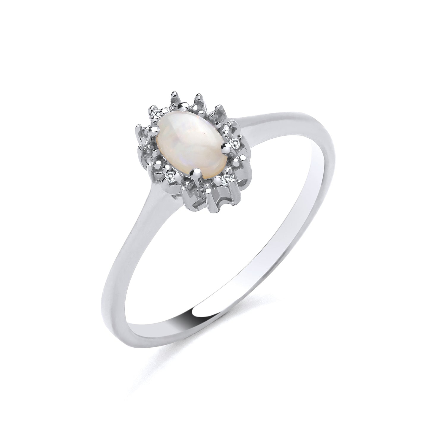 New 925 Silver Natural Diamond & Opal Set Cluster Ring available in various sizes. The ring face is 9mm by 7mm